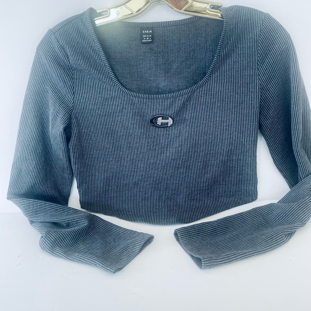 SHEIN  Women's Blue -Gray cropped Long Sleeve Top size M -US -S